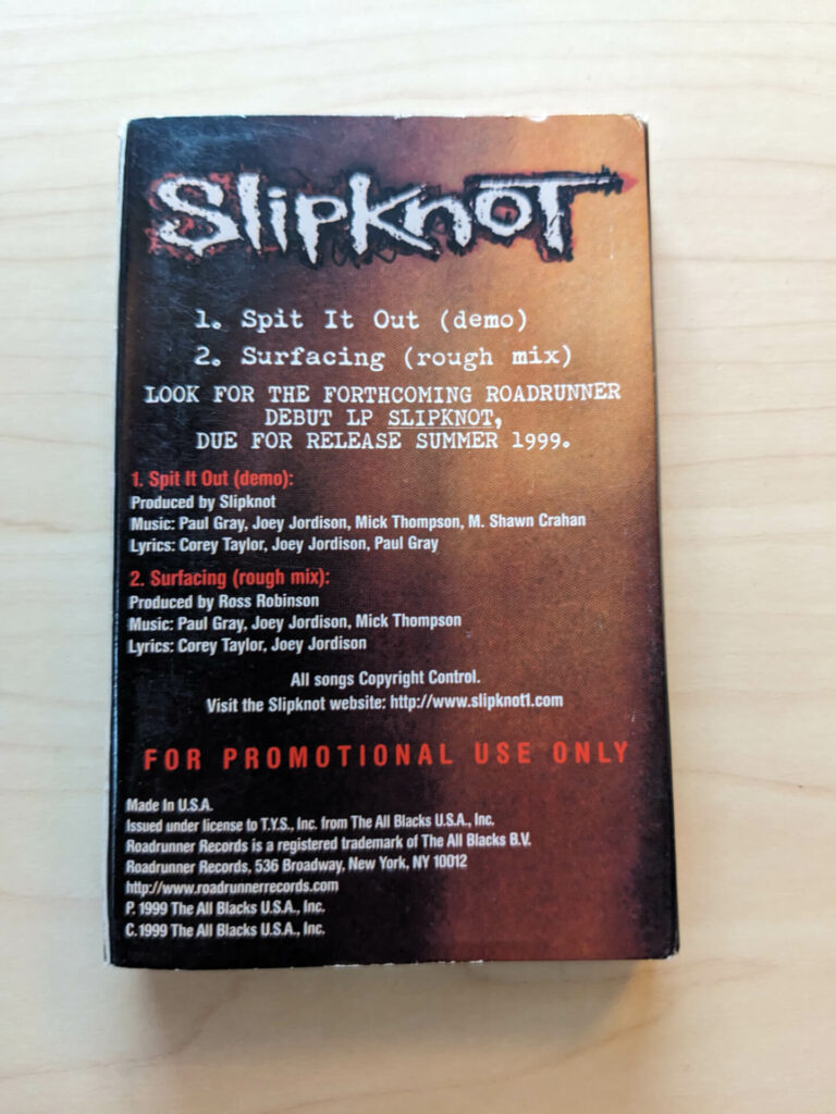 1999 Slipknot Sampler Cassette - Back cover